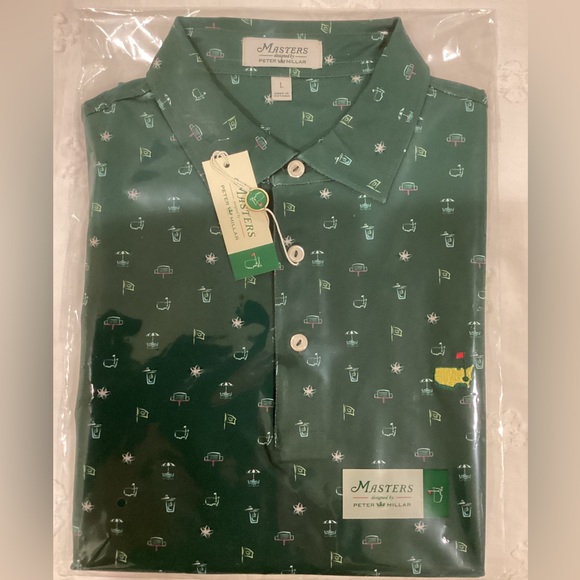 2024 Peter Millar Large xl Men's Golf Shirt Masters Icons Print Green Polo 🔥⛳️ - Picture 1 of 3
